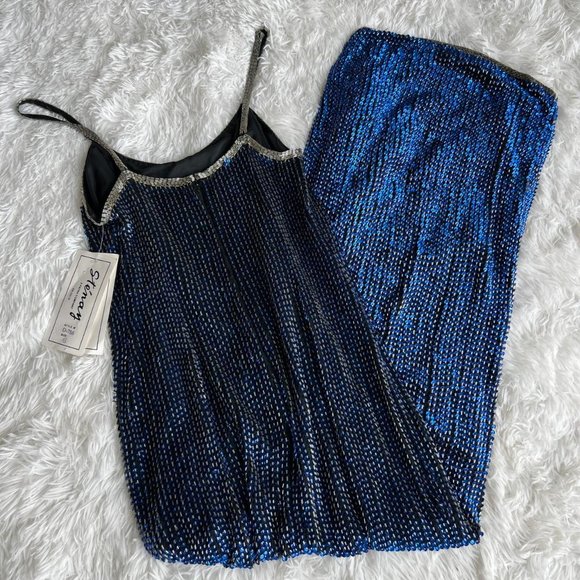 NWT Vintage Sténay 100% Silk Blue Gown Women's Blue and Grey Dress - Picture 7 of 8